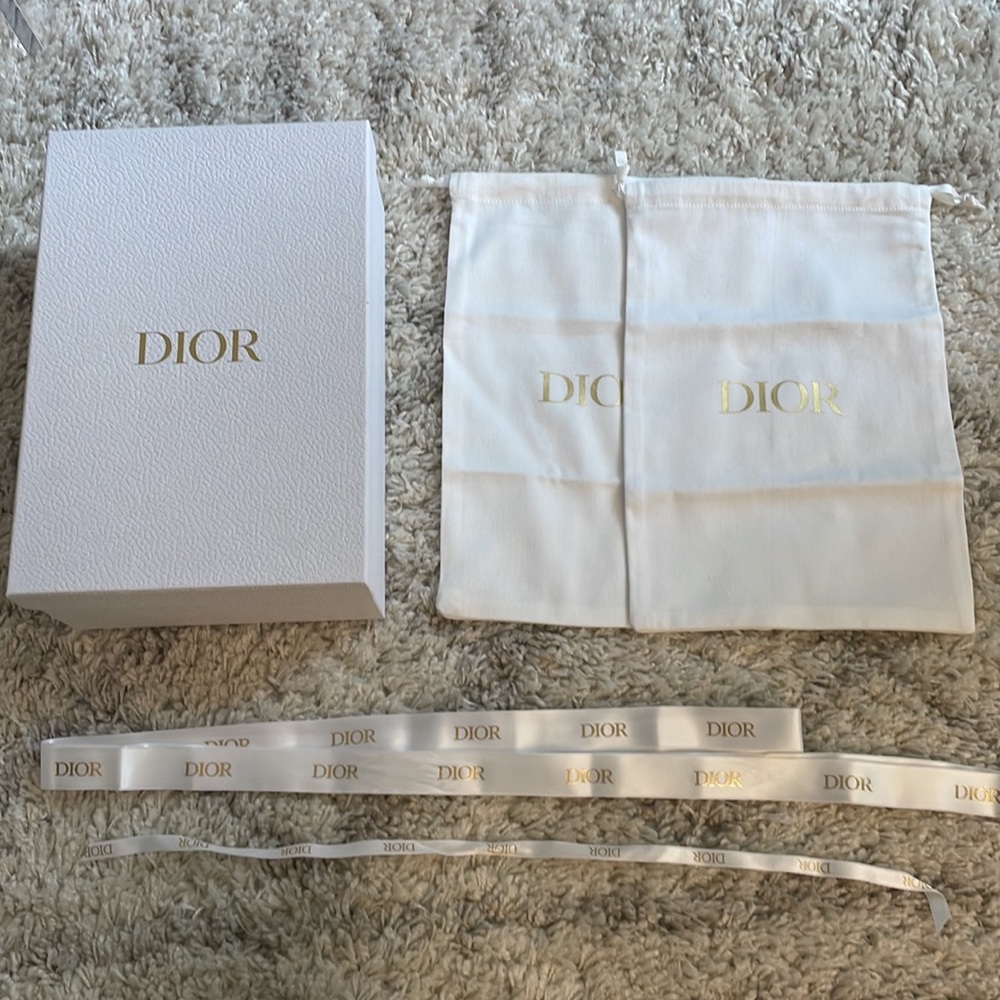 Dior Original Box, dust bag for shoes, wide ribbon, short ribbon, card